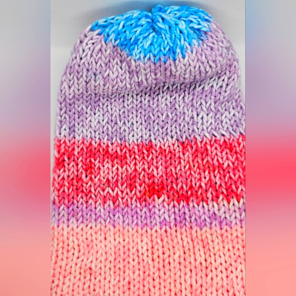 New, Handmade, Knitted, Multicolor, Reversible Beanie